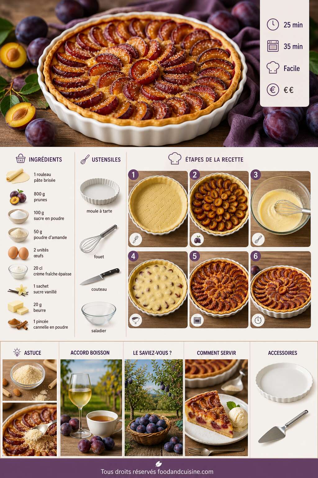 Fiche recette Recette de tarte aux prunes délicieuse Fiche recette Recette de tarte aux prunes délicieuse