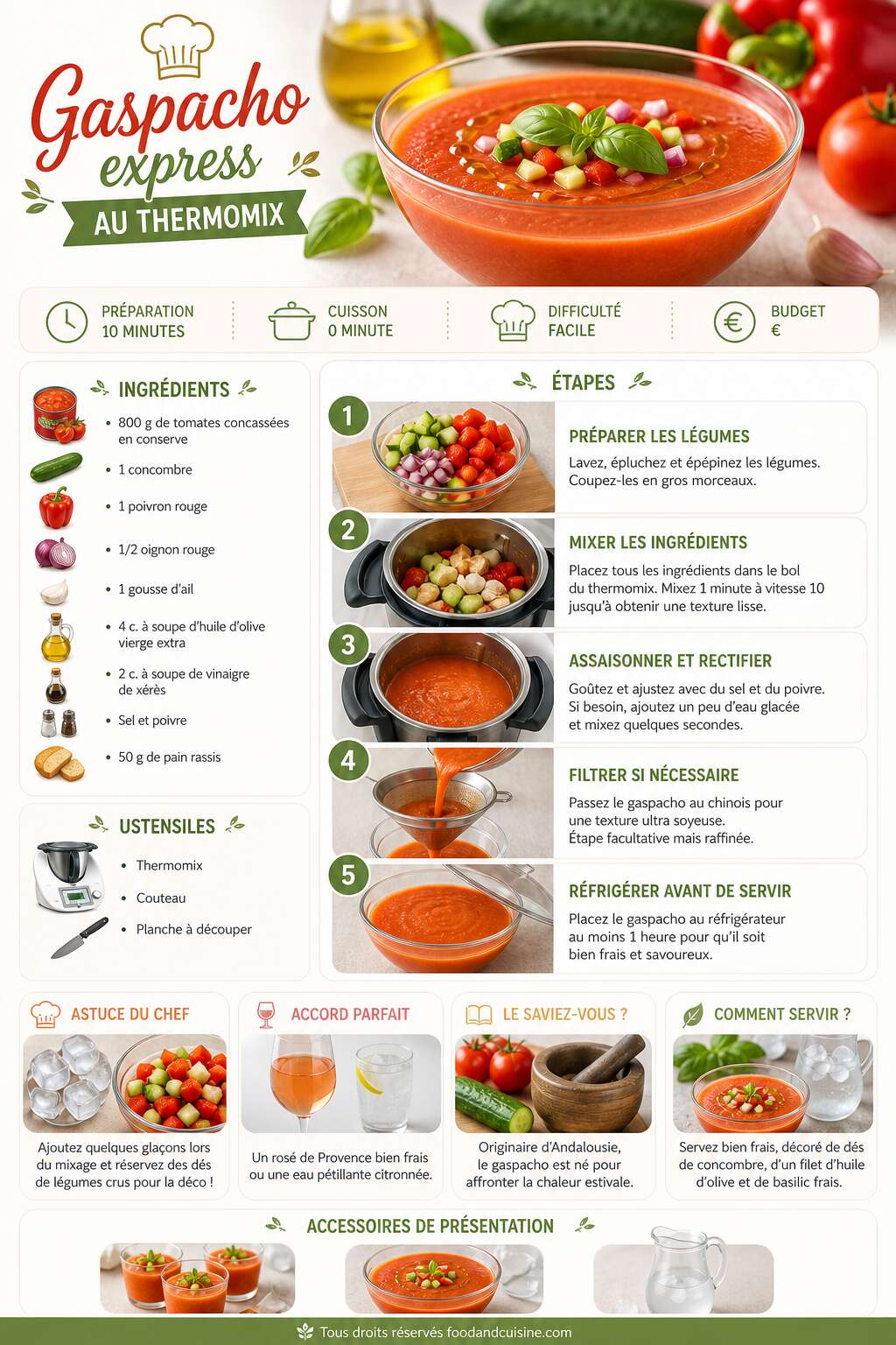 Fiche recette Recette gaspacho express au thermomix