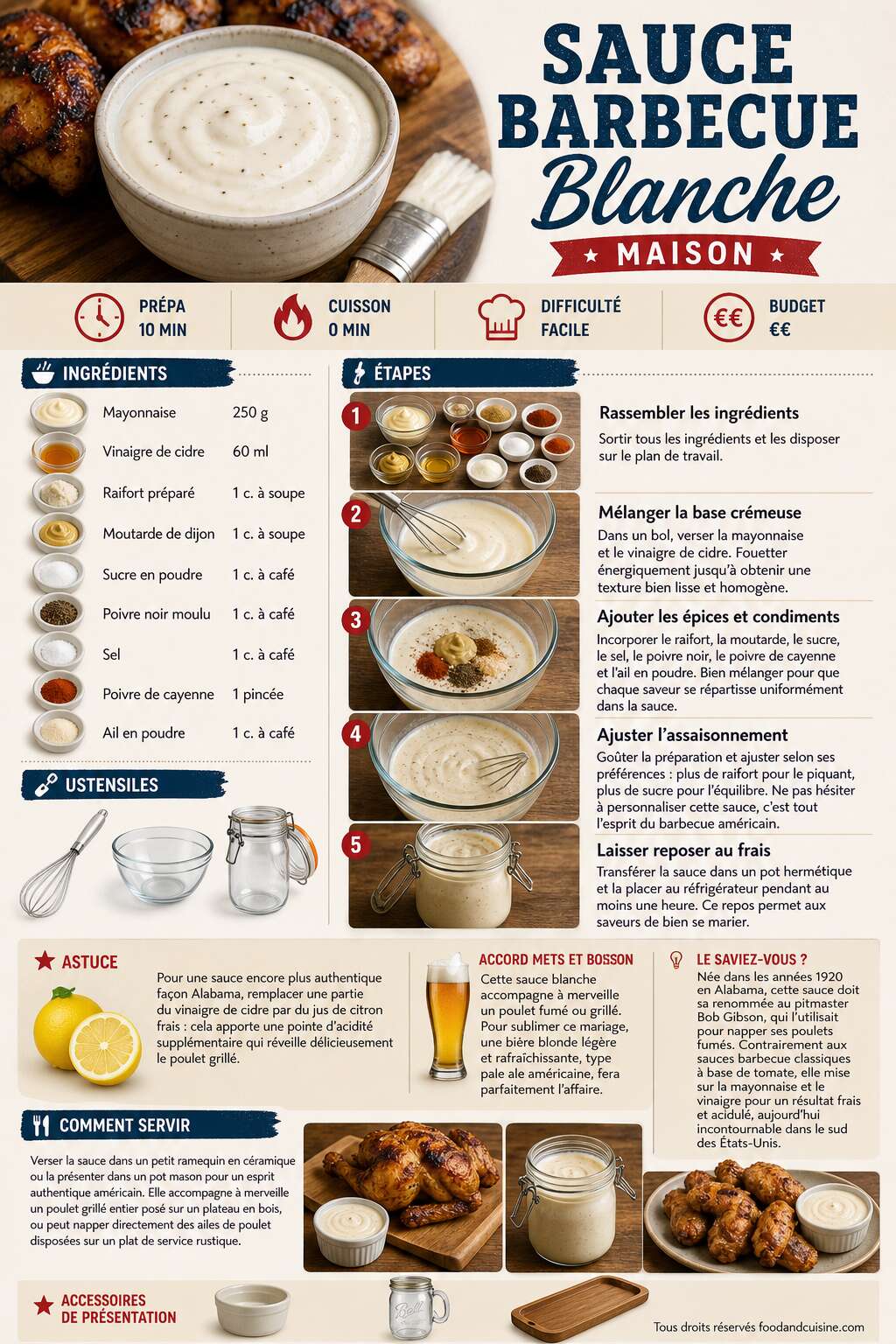 Fiche recette Recette de sauce barbecue blanche maison