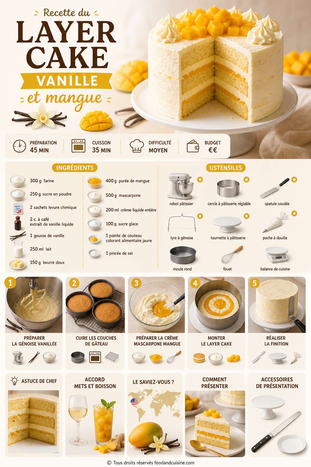 Fiche recette Recette du layer cake vanille et mangue Fiche recette Recette du layer cake vanille et mangue