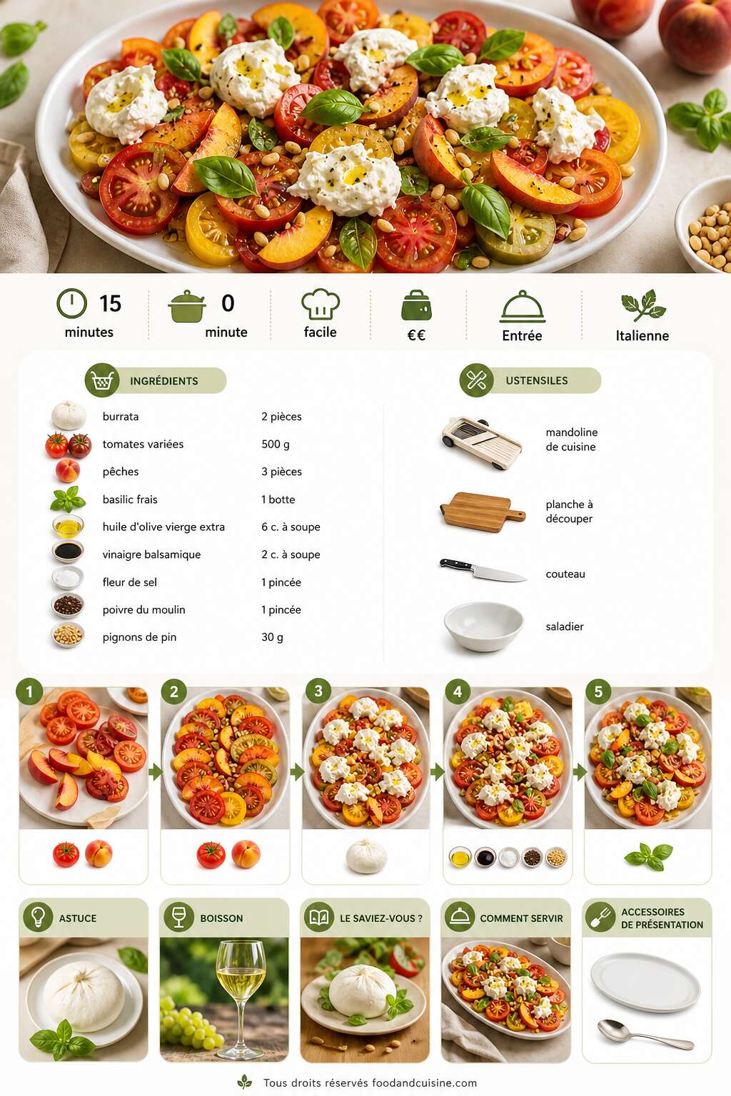 Fiche recette Salade fra&icirc;cheur : tomate, p&ecirc;che et burrata