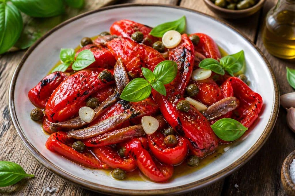 Salade de poivrons rouges grillés : recette savoureuse