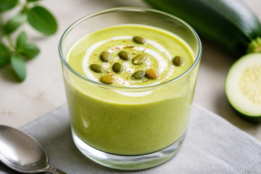 Verrine de soupe froide : courgettes et curry