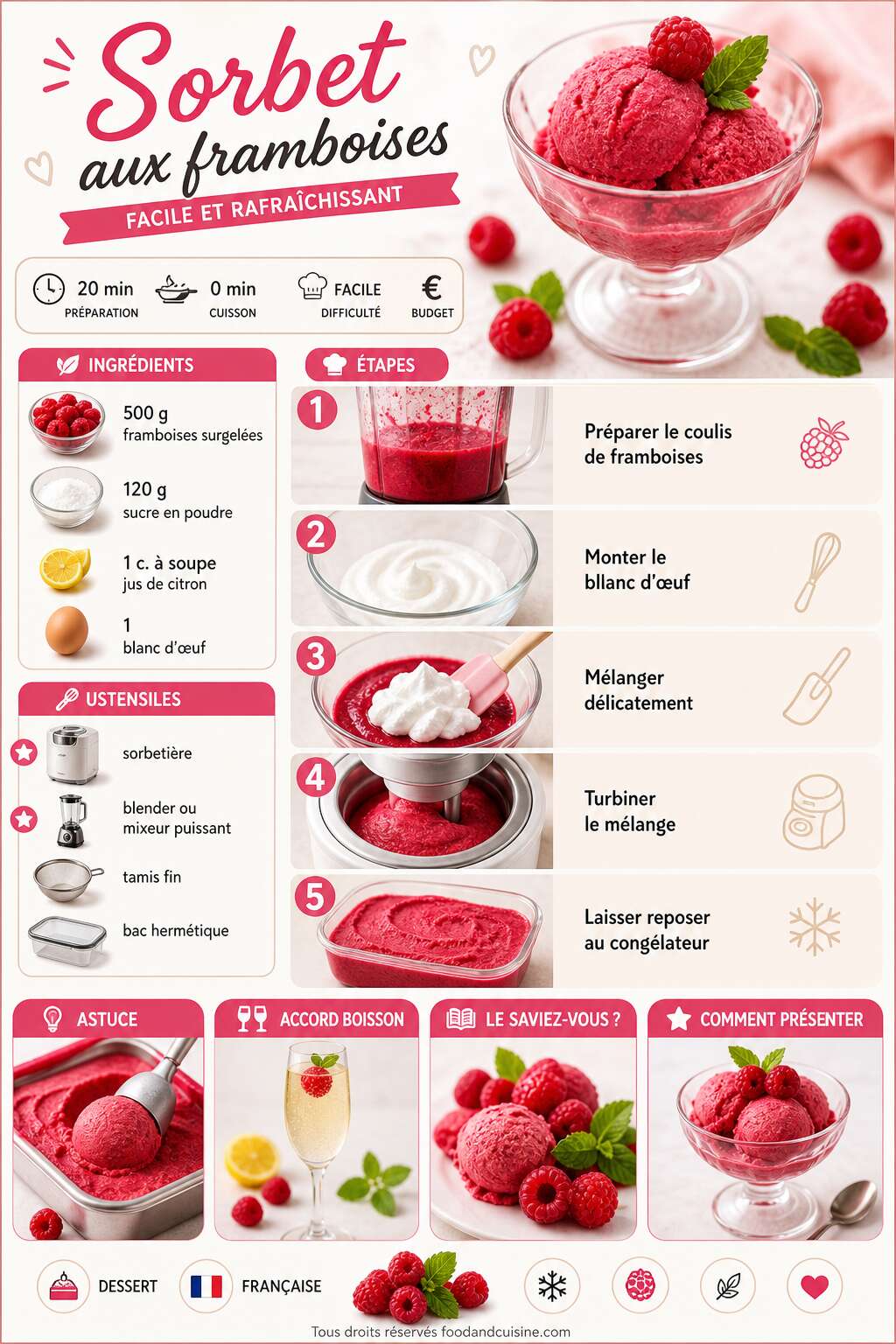 Fiche recette Sorbet aux framboises facile et rafraîchissant Fiche recette Sorbet aux framboises facile et rafraîchissant