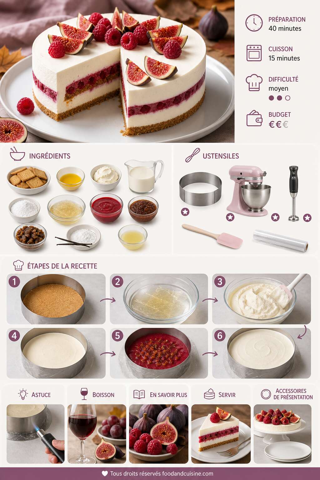 Fiche recette Recette d'entremets aux figues et framboises