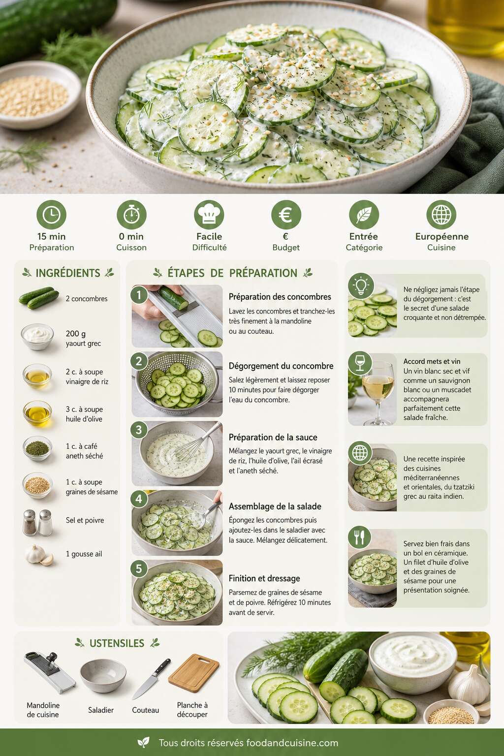 Fiche recette Salade de concombre rafra&icirc;chissante : recette facile et rapide