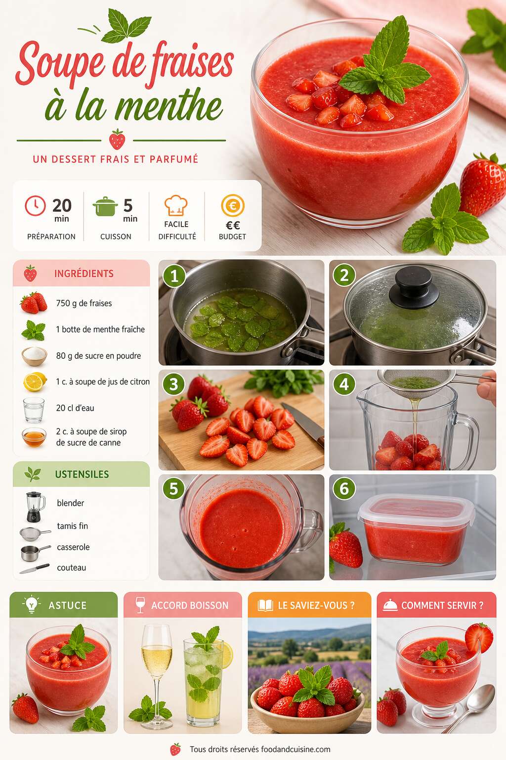 Fiche recette Soupe de fraises &agrave; la menthe : une recette fra&icirc;che et parfum&eacute;e
