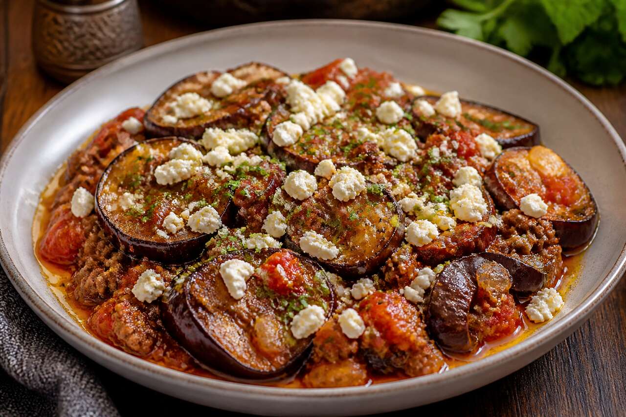 Poêlée de bœuf aux aubergines et tomates façon moussaka