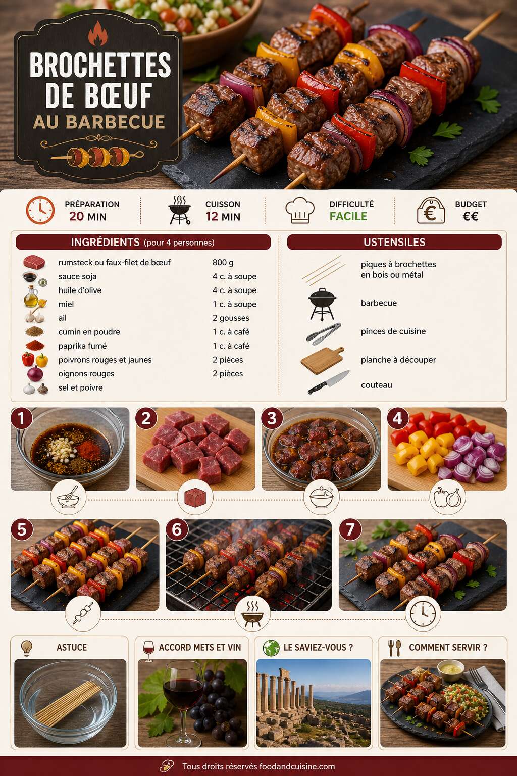 Fiche recette Brochettes de b&oelig;uf au barbecue : recette savoureuse et facile