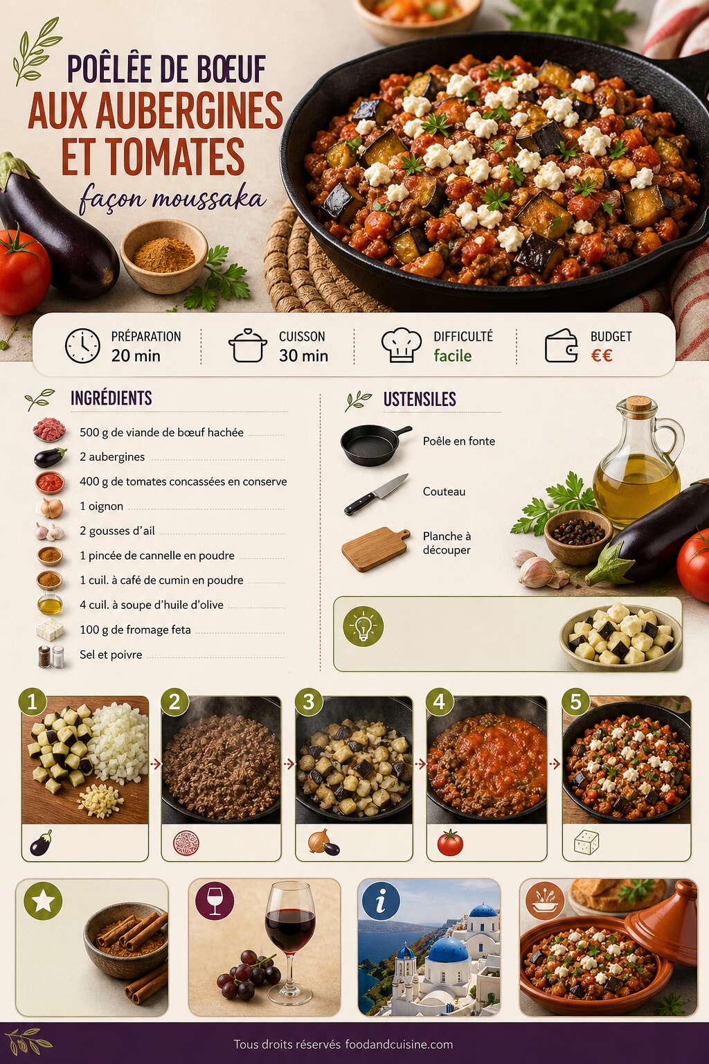 Fiche recette Po&ecirc;l&eacute;e de b&oelig;uf aux aubergines et tomates fa&ccedil;on moussaka