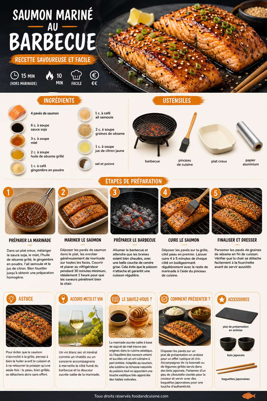 Fiche recette Saumon marin&eacute; au barbecue : recette savoureuse et facile