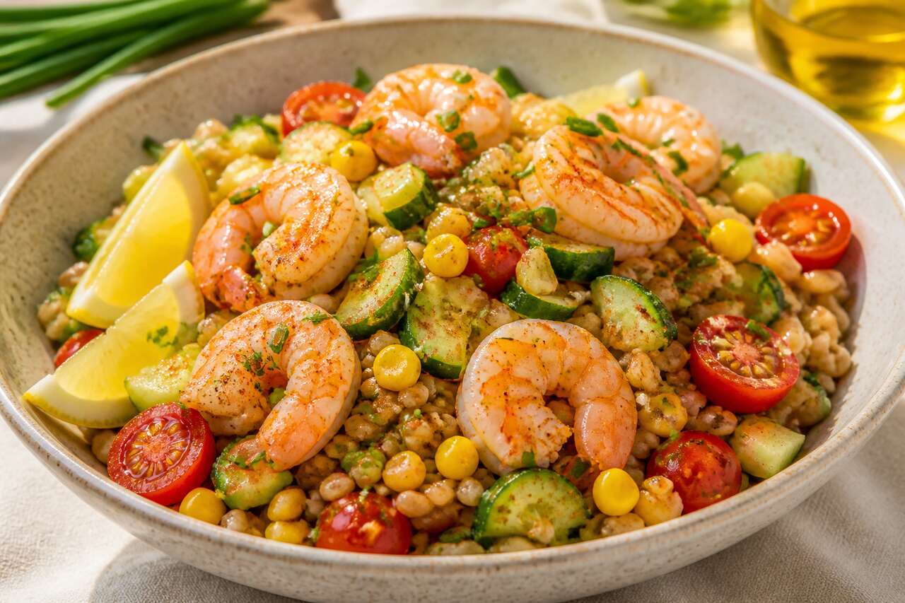 Salade de blé aux crevettes : recette fraîche et savoureuse