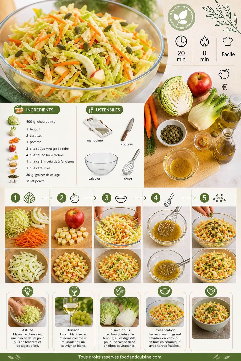 Fiche recette Salade fra&icirc;cheur : chou pointu, fenouil, carotte et pomme