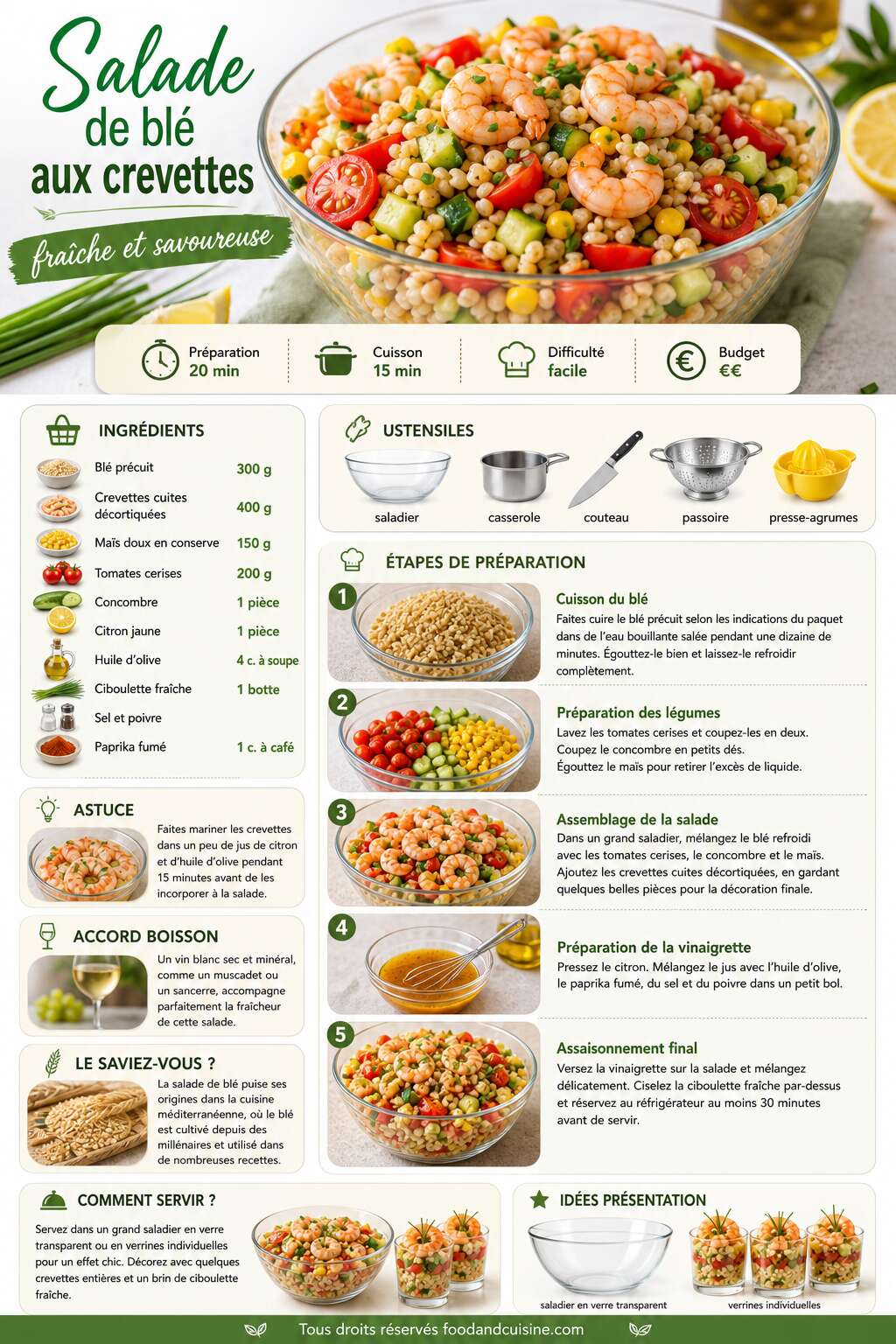 Fiche recette Salade de bl&eacute; aux crevettes : recette fra&icirc;che et savoureuse