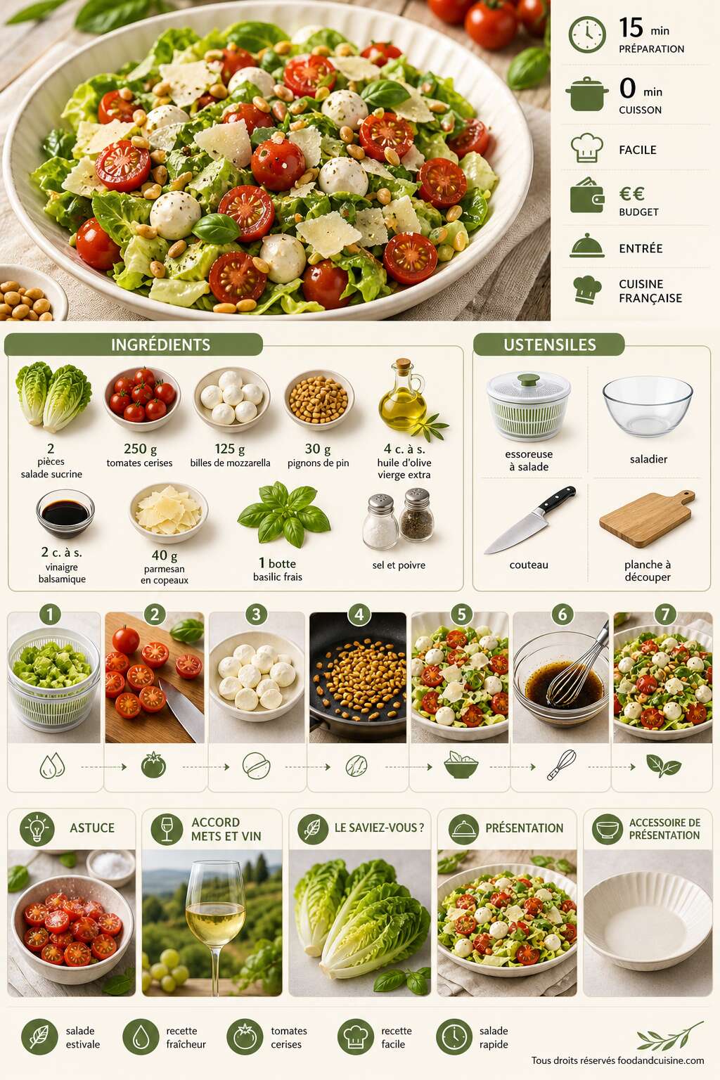 Fiche recette Salade de sucrine et tomates cerises : fraîcheur estivale Fiche recette Salade de sucrine et tomates cerises : fraîcheur estivale