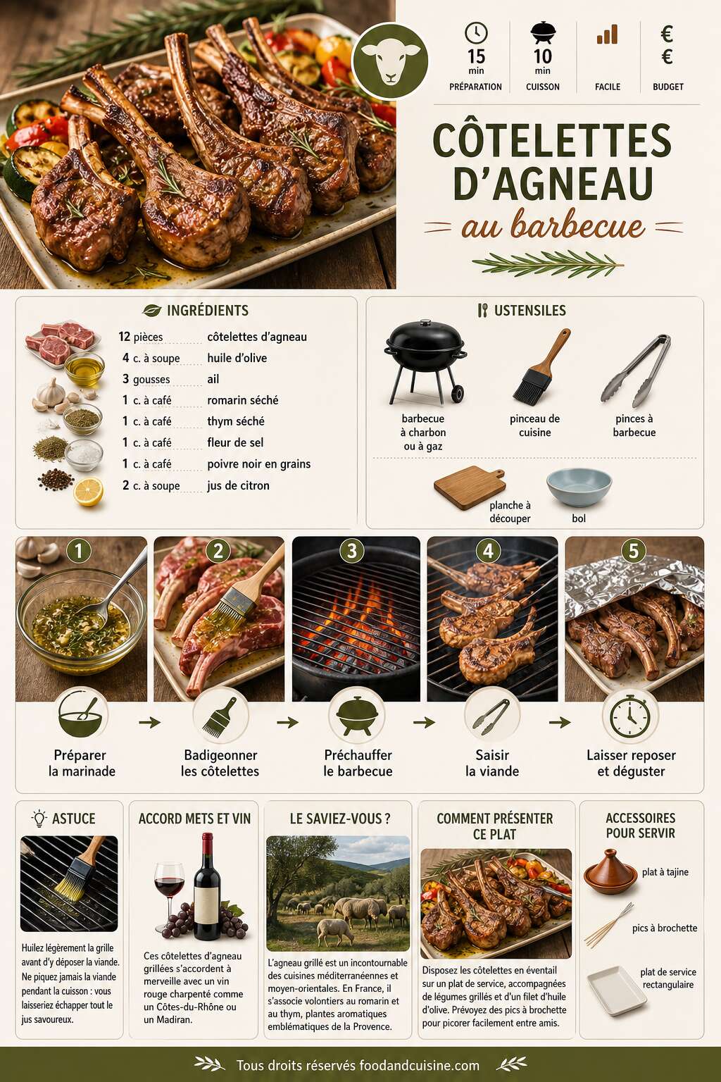 Fiche recette Côtelettes d'agneau au barbecue : recette savoureuse et facile Fiche recette Côtelettes d'agneau au barbecue : recette savoureuse et facile