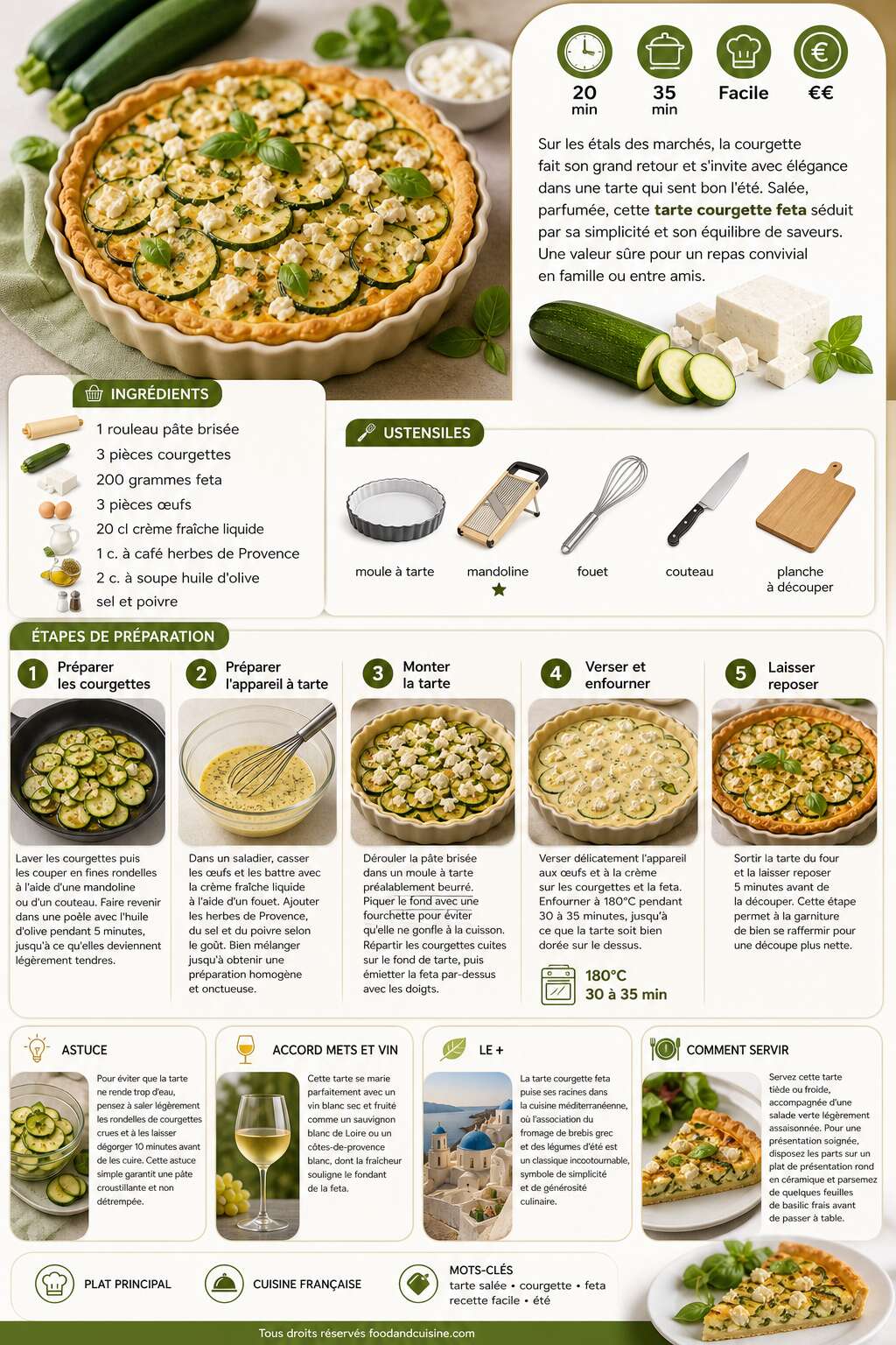 Fiche recette Tarte courgette feta : recette facile et savoureuse