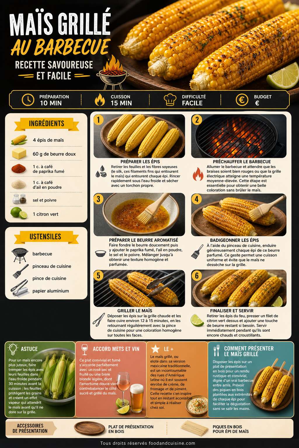 Fiche recette Ma&iuml;s grill&eacute; au barbecue : recette savoureuse et facile
