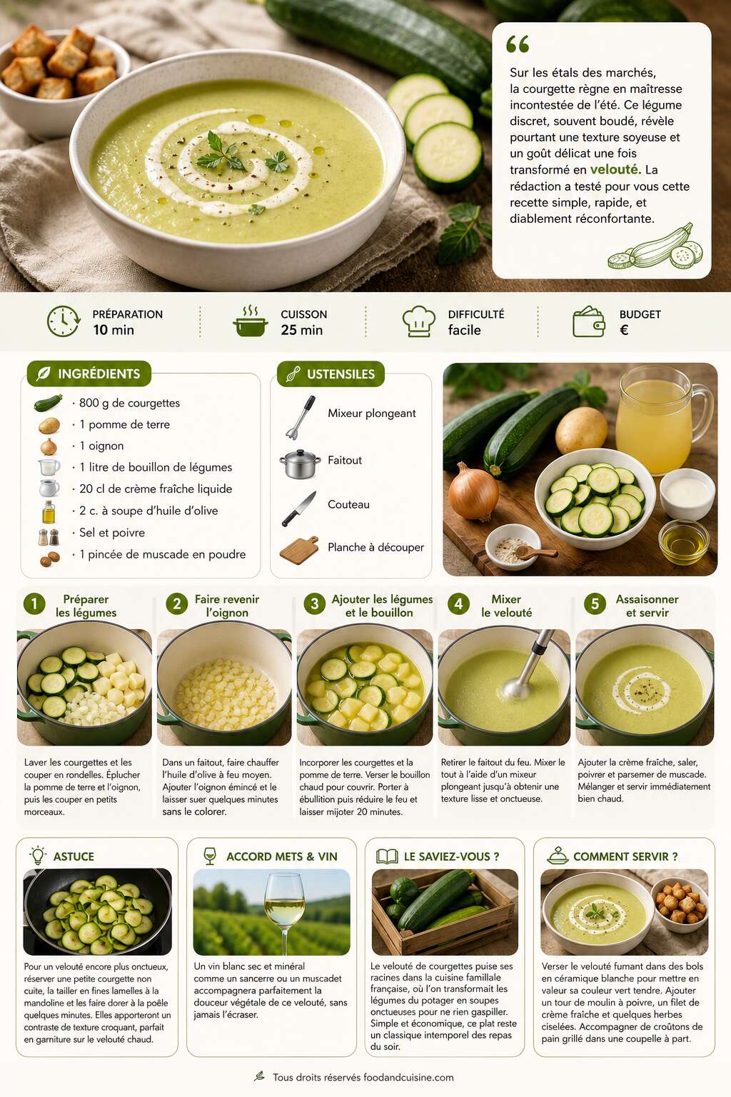 Fiche recette Velout&eacute; de courgettes simple : recette facile et rapide