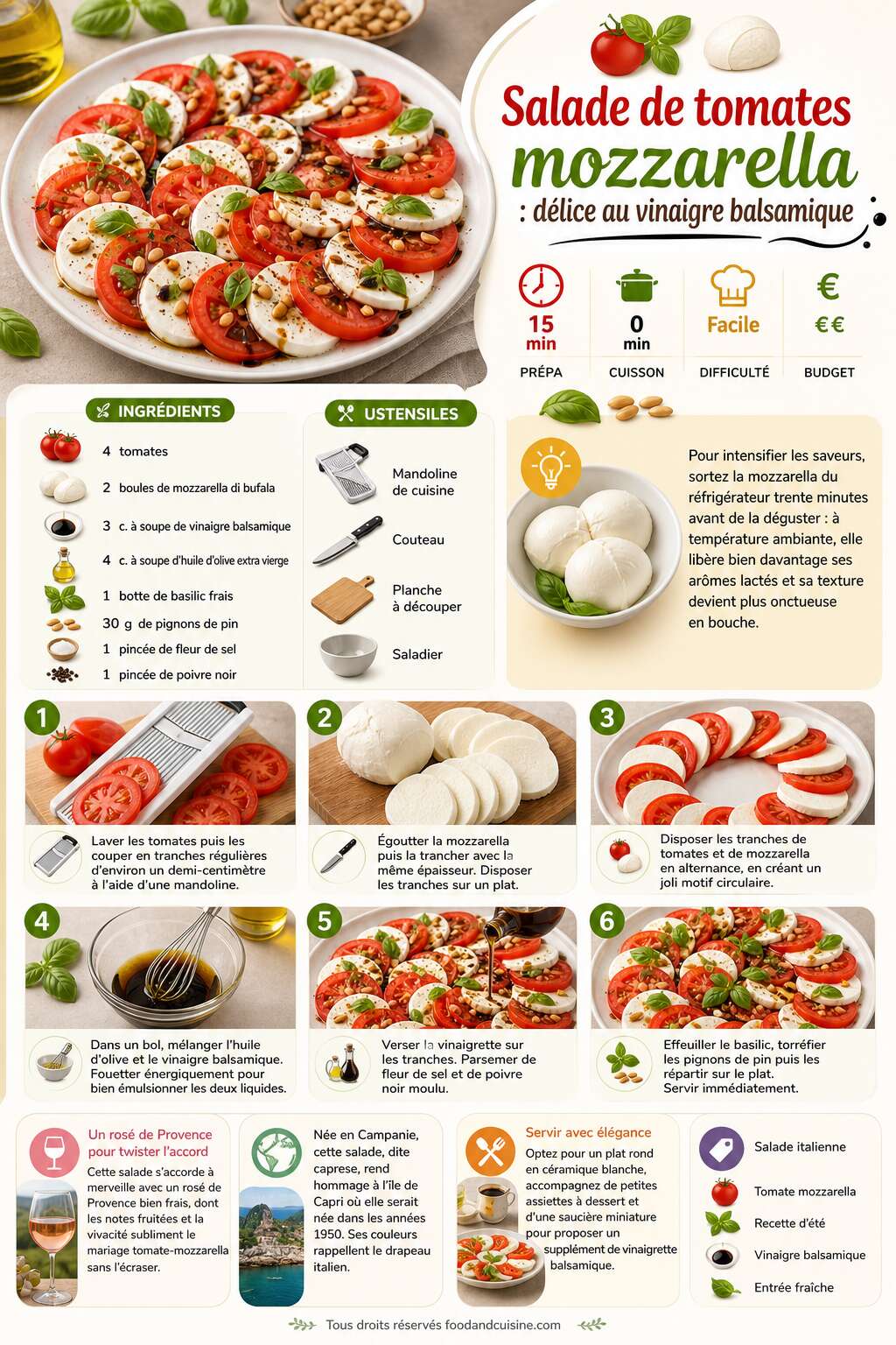 Fiche recette Salade de tomates mozzarella : délice au vinaigre balsamique Fiche recette Salade de tomates mozzarella : délice au vinaigre balsamique