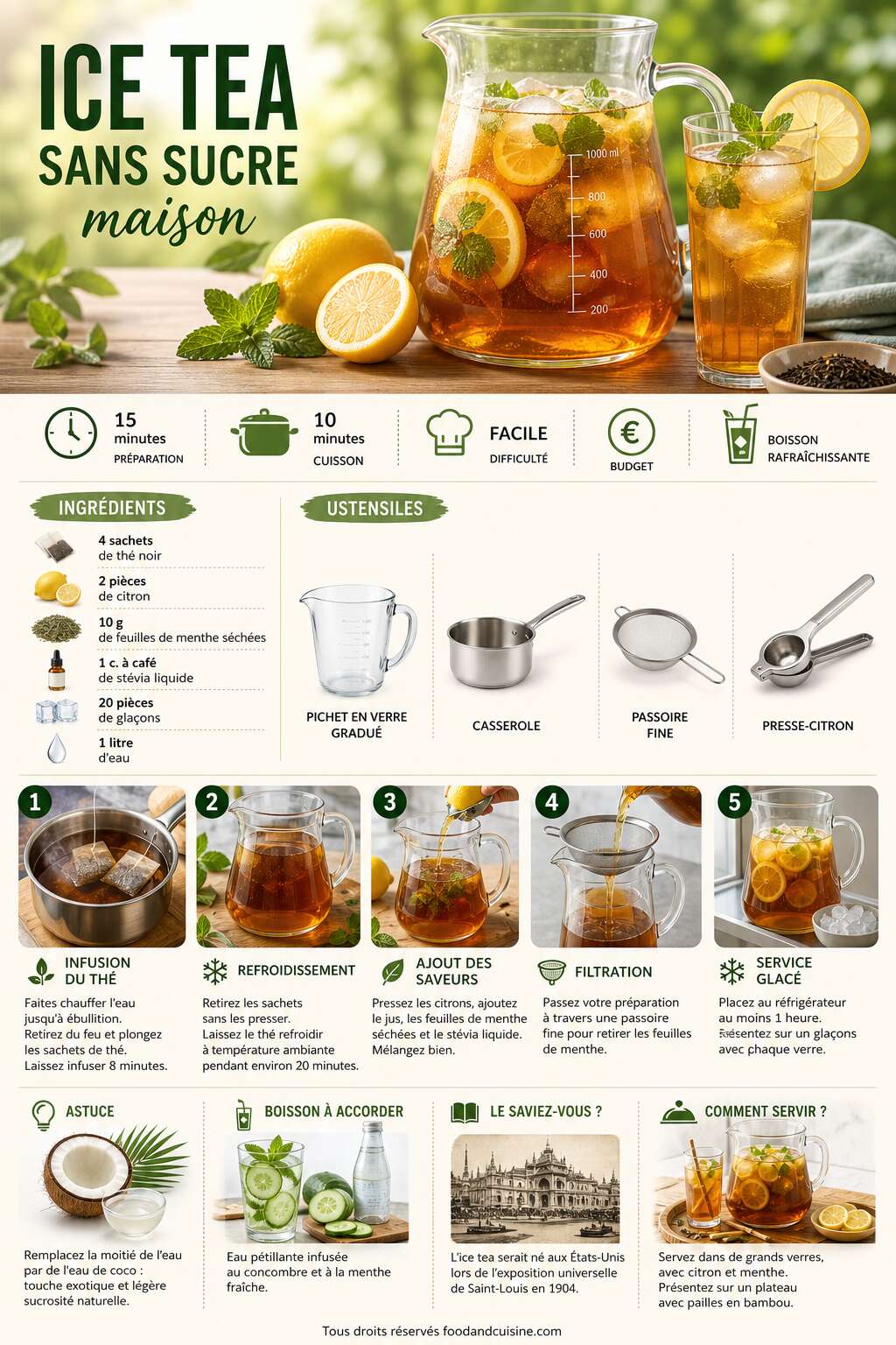 Fiche recette Recette de l'Ice Tea sans sucre maison