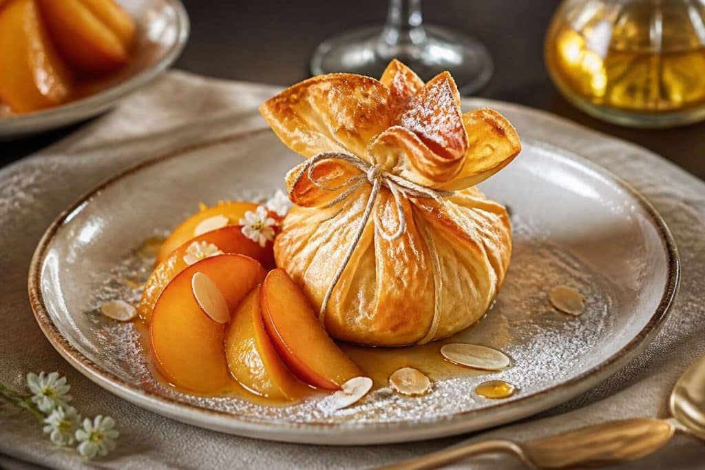 Aumônière de pêche à la frangipane : une gourmandise fruitée et raffinée