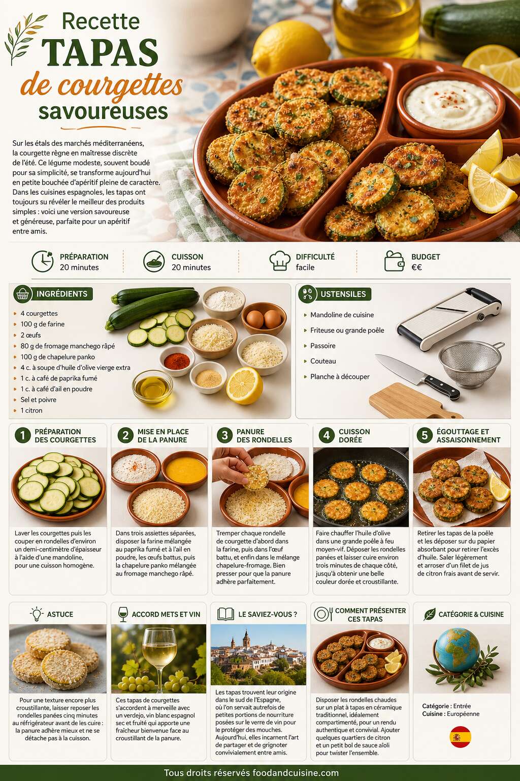Fiche recette Recette tapas de courgettes savoureuses