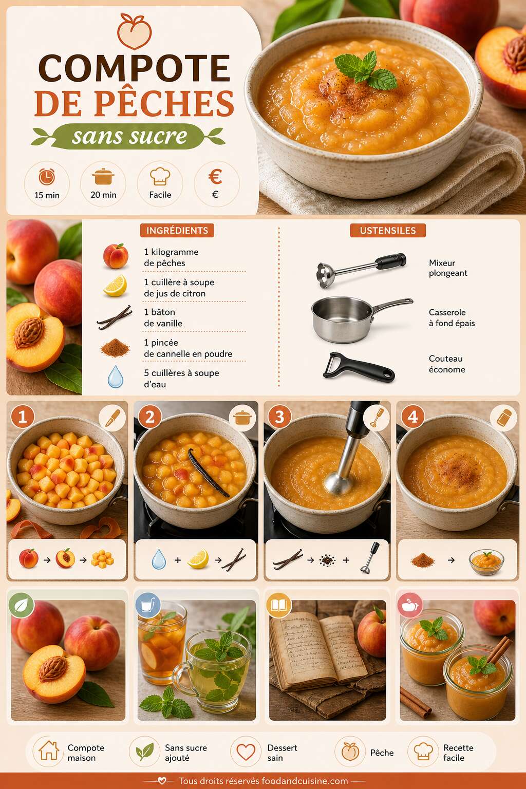 Fiche recette Compote de p&ecirc;ches sans sucre : recette saine et gourmande