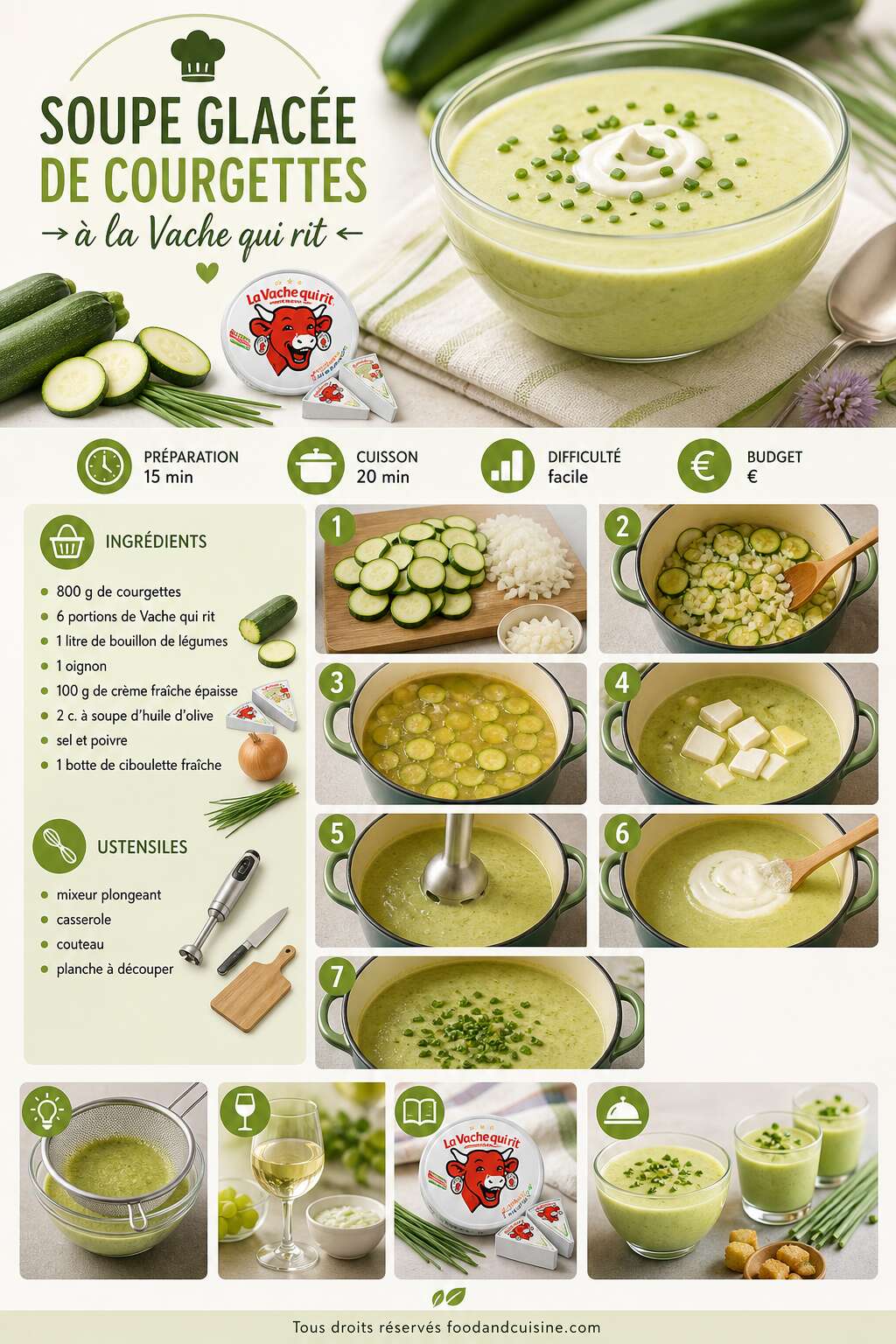 Fiche recette Soupe glac&eacute;e de courgettes &agrave; la Vache qui rit : recette facile et rafra&icirc;chissante