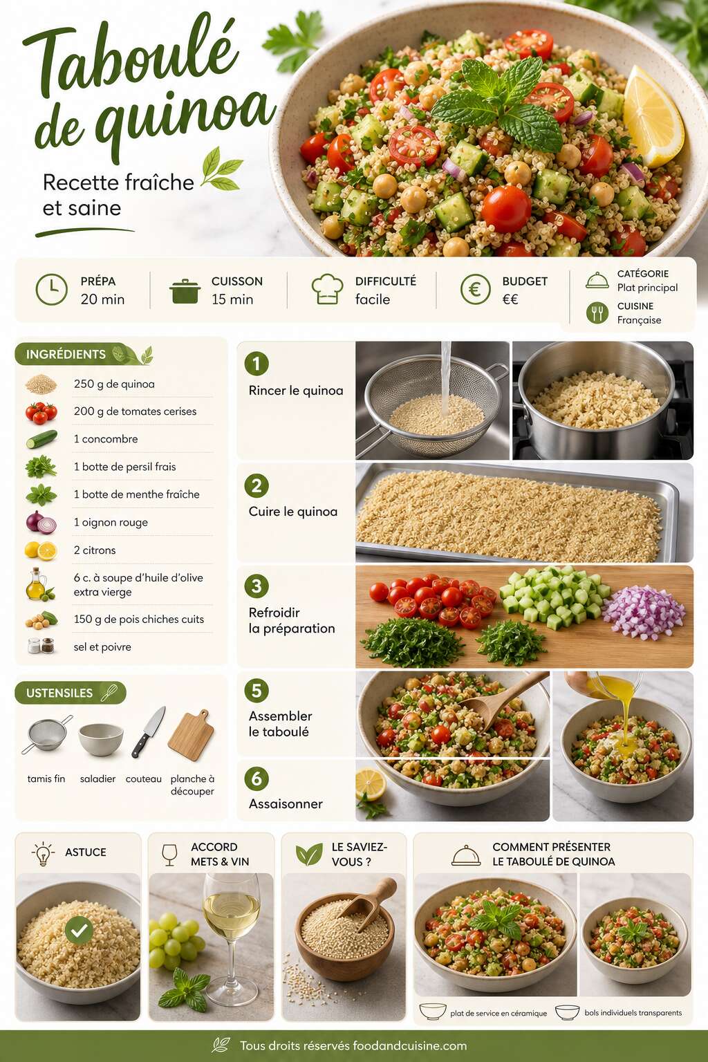 Fiche recette Taboulé de quinoa : recette fraîche et saine Fiche recette Taboulé de quinoa : recette fraîche et saine