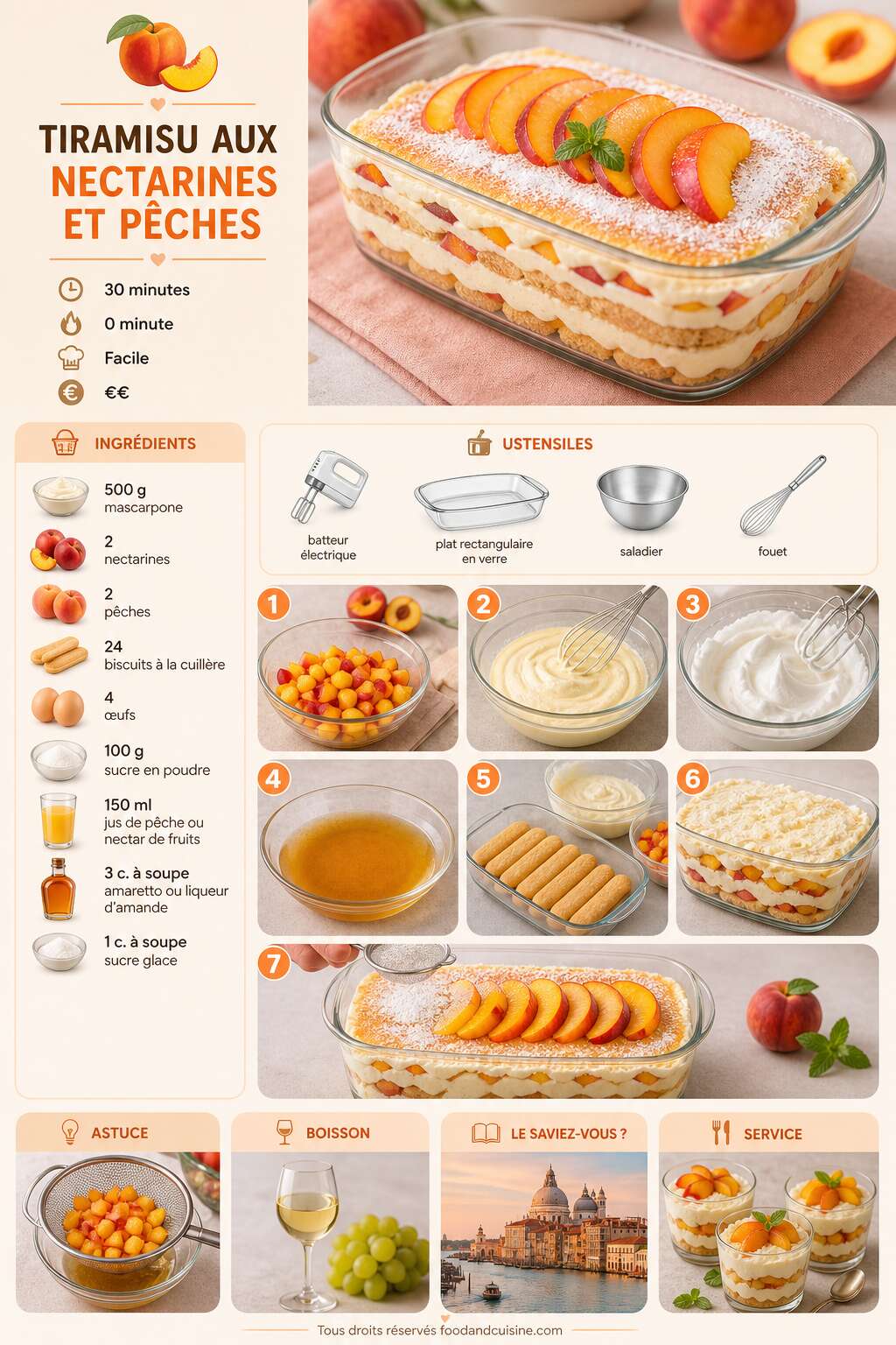 Fiche recette Tiramisu aux nectarines et pêches : une recette fruitée et gourmande Fiche recette Tiramisu aux nectarines et pêches : une recette fruitée et gourmande