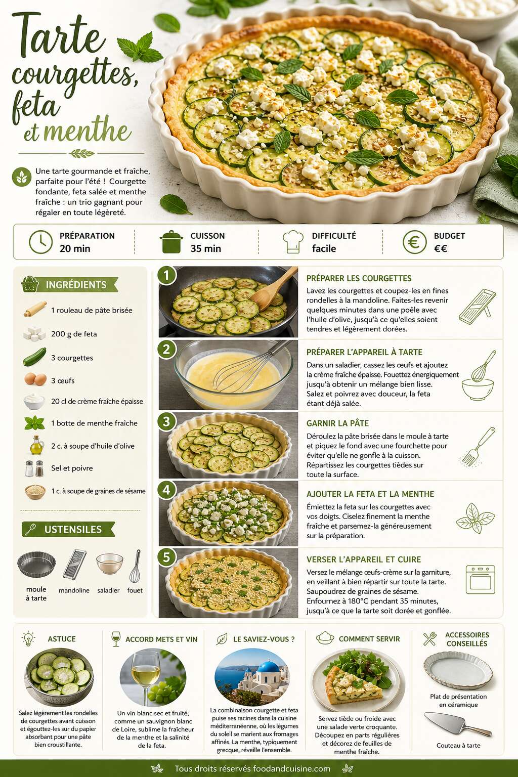 Fiche recette Tarte courgettes, feta et menthe : une recette gourmande et fra&icirc;che