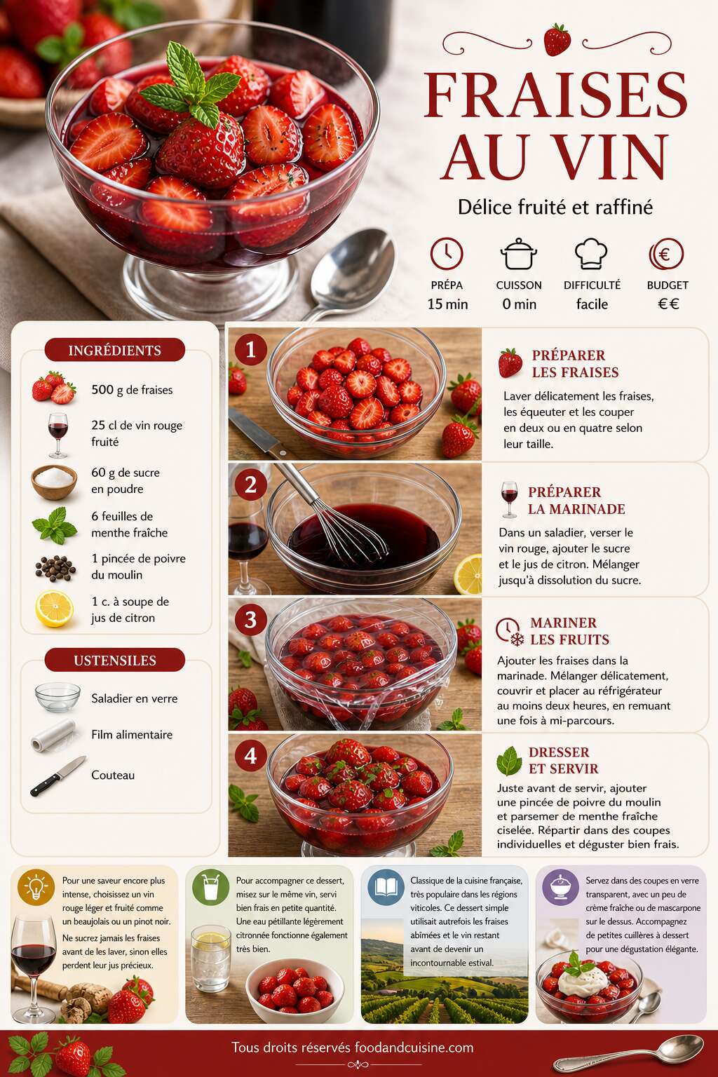 Fiche recette Recette de fraises au vin : d&eacute;lice fruit&eacute; et raffin&eacute;