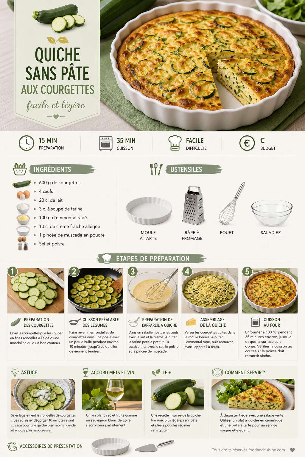 Fiche recette Recette : quiche sans p&acirc;te aux courgettes facile et l&eacute;g&egrave;re