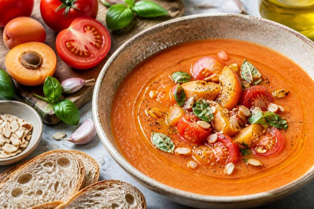 Gaspacho tomates, abricots et amandes par Cyril Lignac