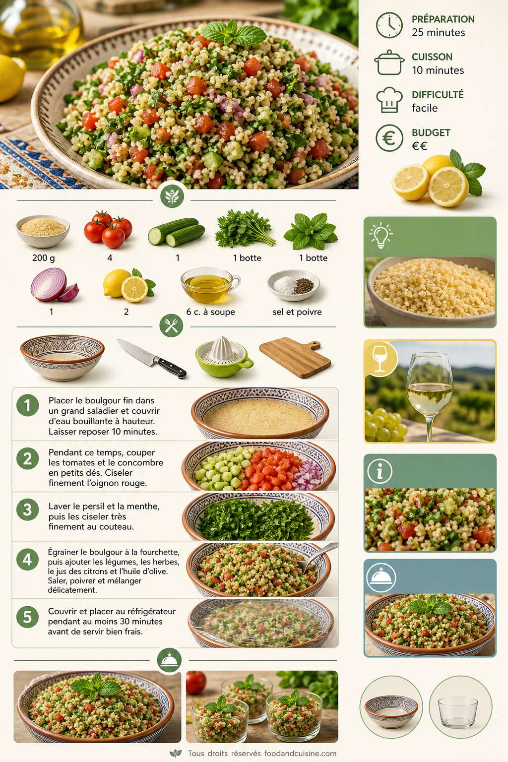 Fiche recette Salade de taboulé : recette fraîche et savoureuse Fiche recette Salade de taboulé : recette fraîche et savoureuse