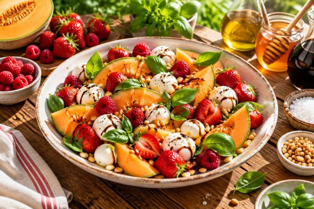 Salade de melon et fruits frais à la mozzarella par Cyril Lignac