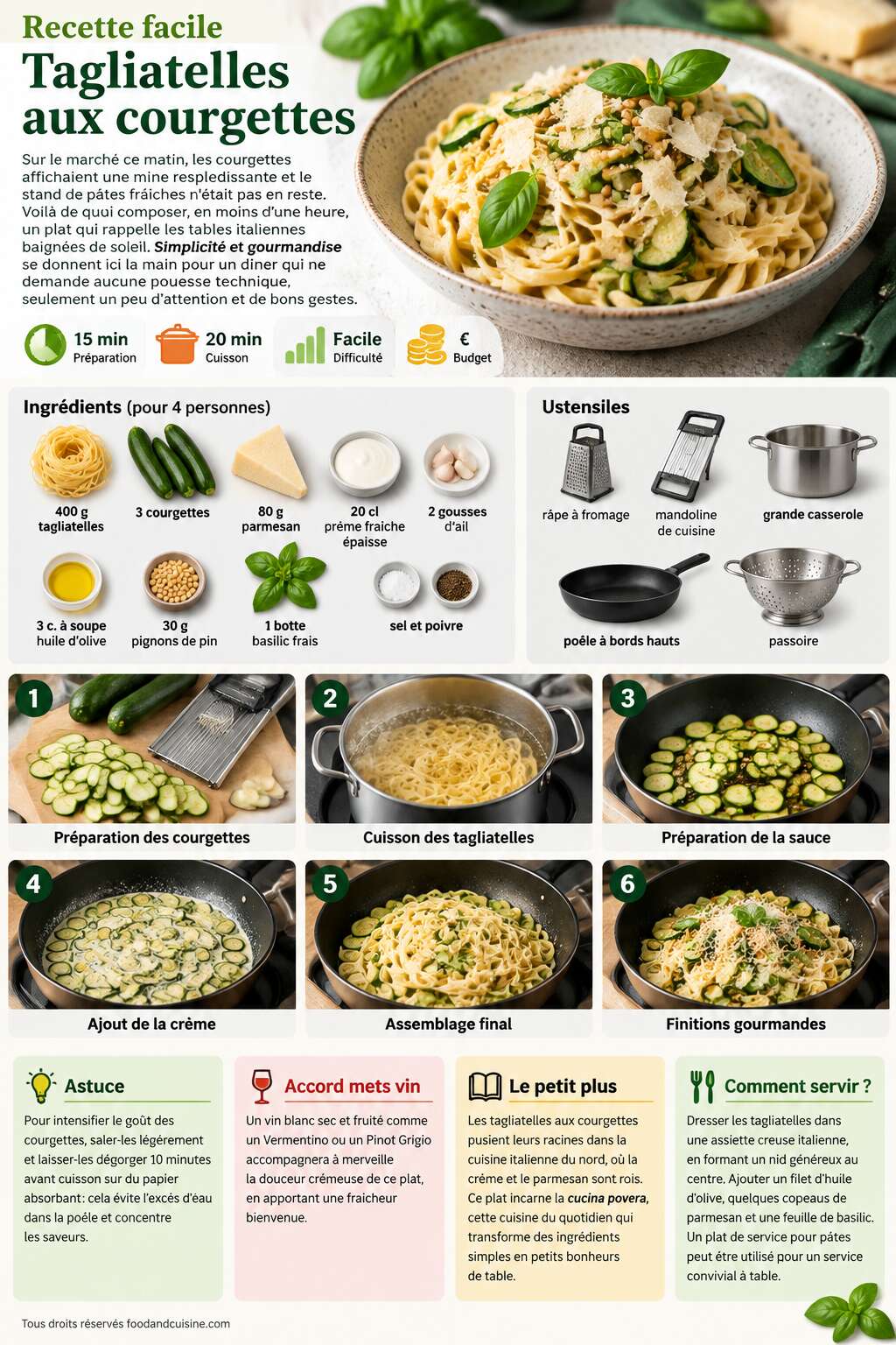 Fiche recette Recette facile : tagliatelles aux courgettes