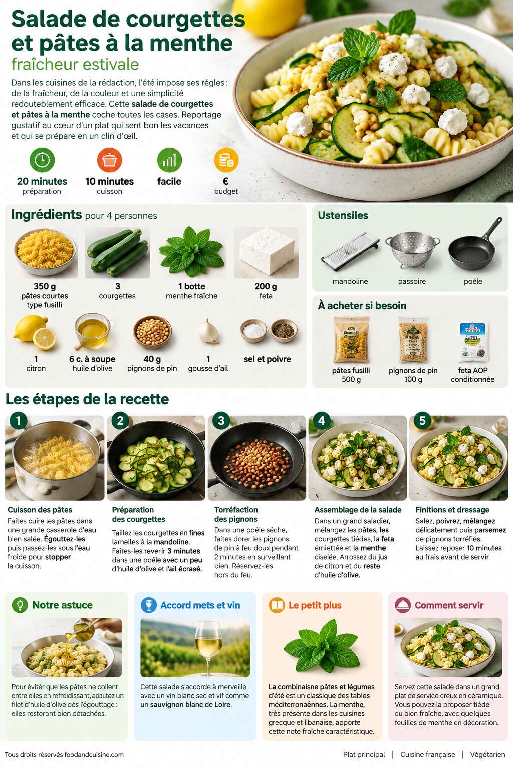Fiche recette Salade de courgettes et p&acirc;tes &agrave; la menthe : fra&icirc;cheur estivale