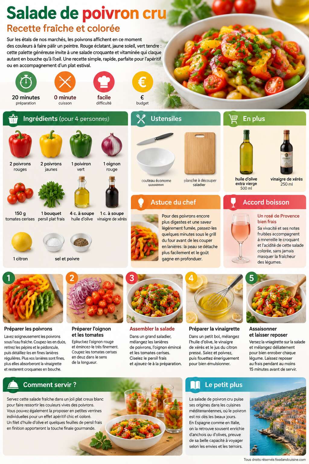 Fiche recette Salade de poivron cru : recette fra&icirc;che et color&eacute;e