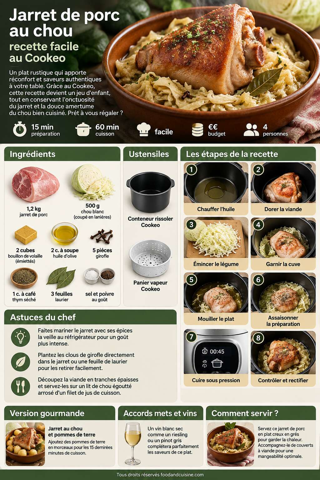 Fiche recette Jarret de porc au chou : recette facile au Cookeo