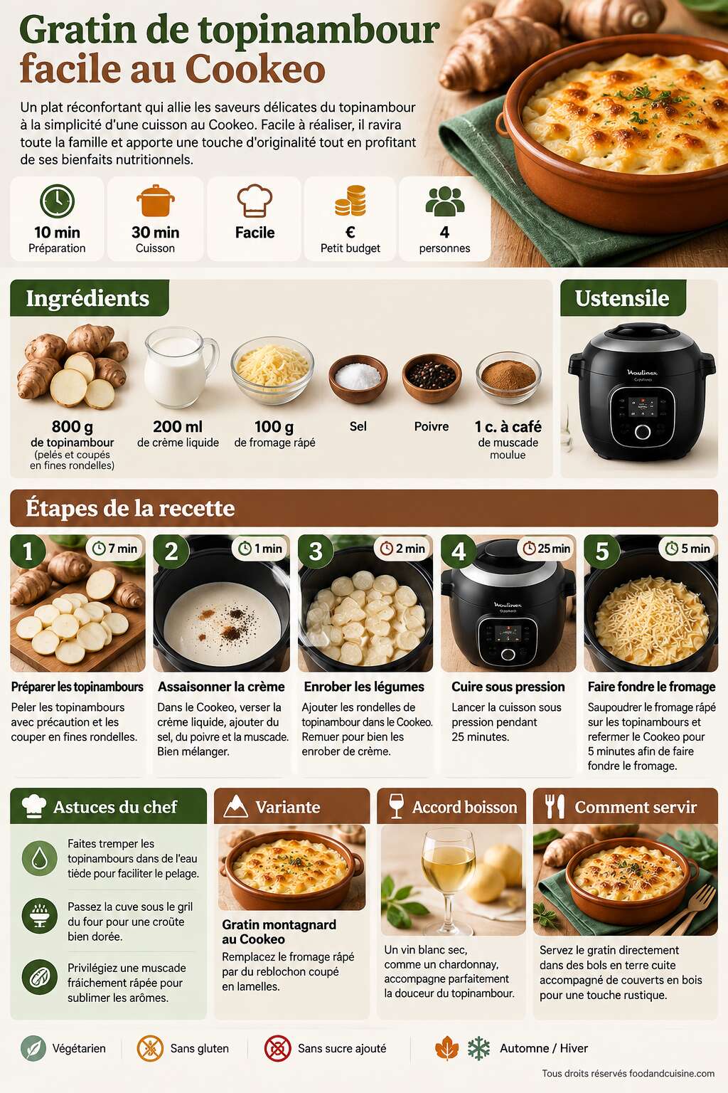 Fiche recette Gratin de topinambour facile au Cookeo Fiche recette Gratin de topinambour facile au Cookeo