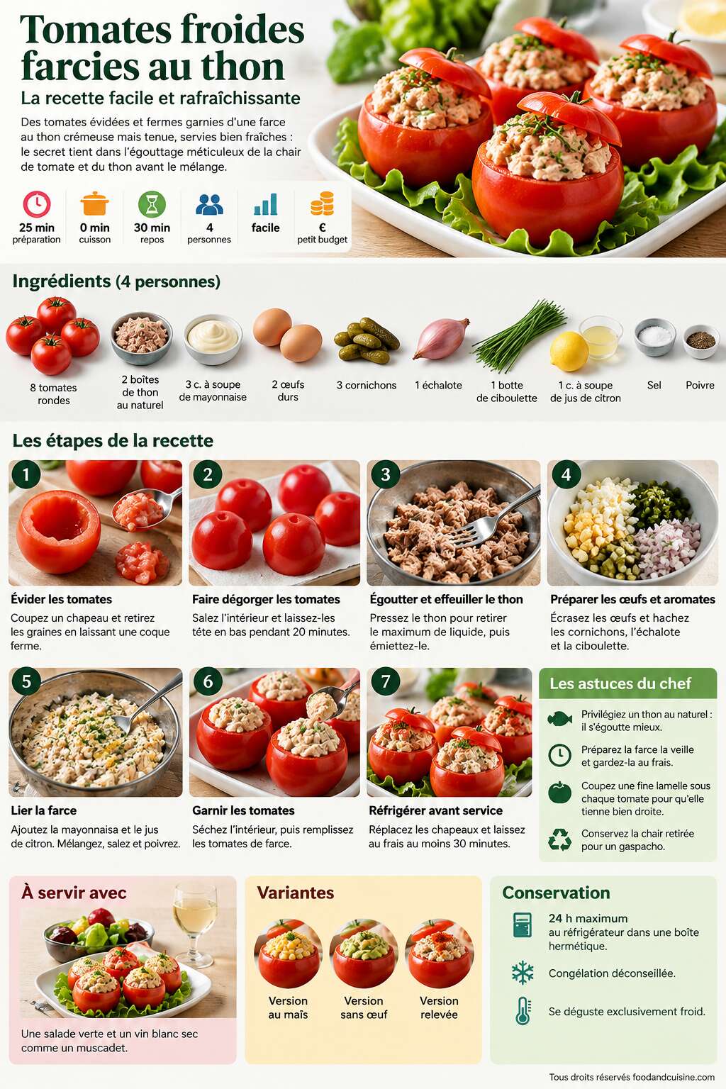 Fiche recette Tomates froides farcies au thon : la recette facile et rafraîchissante Fiche recette Tomates froides farcies au thon : la recette facile et rafraîchissante