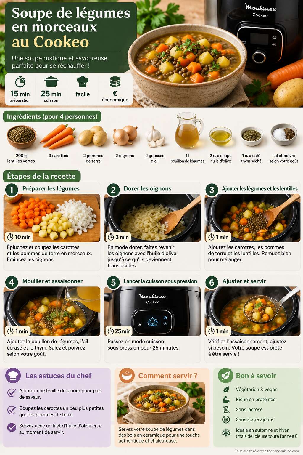 Fiche recette Soupe de légumes en morceaux au Cookeo : recette facile et savoureuse Fiche recette Soupe de légumes en morceaux au Cookeo : recette facile et savoureuse