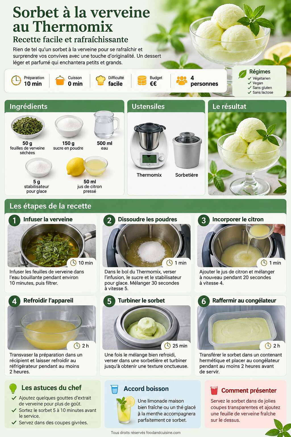 Fiche recette Sorbet &agrave; la verveine au Thermomix : recette facile et rafra&icirc;chissante