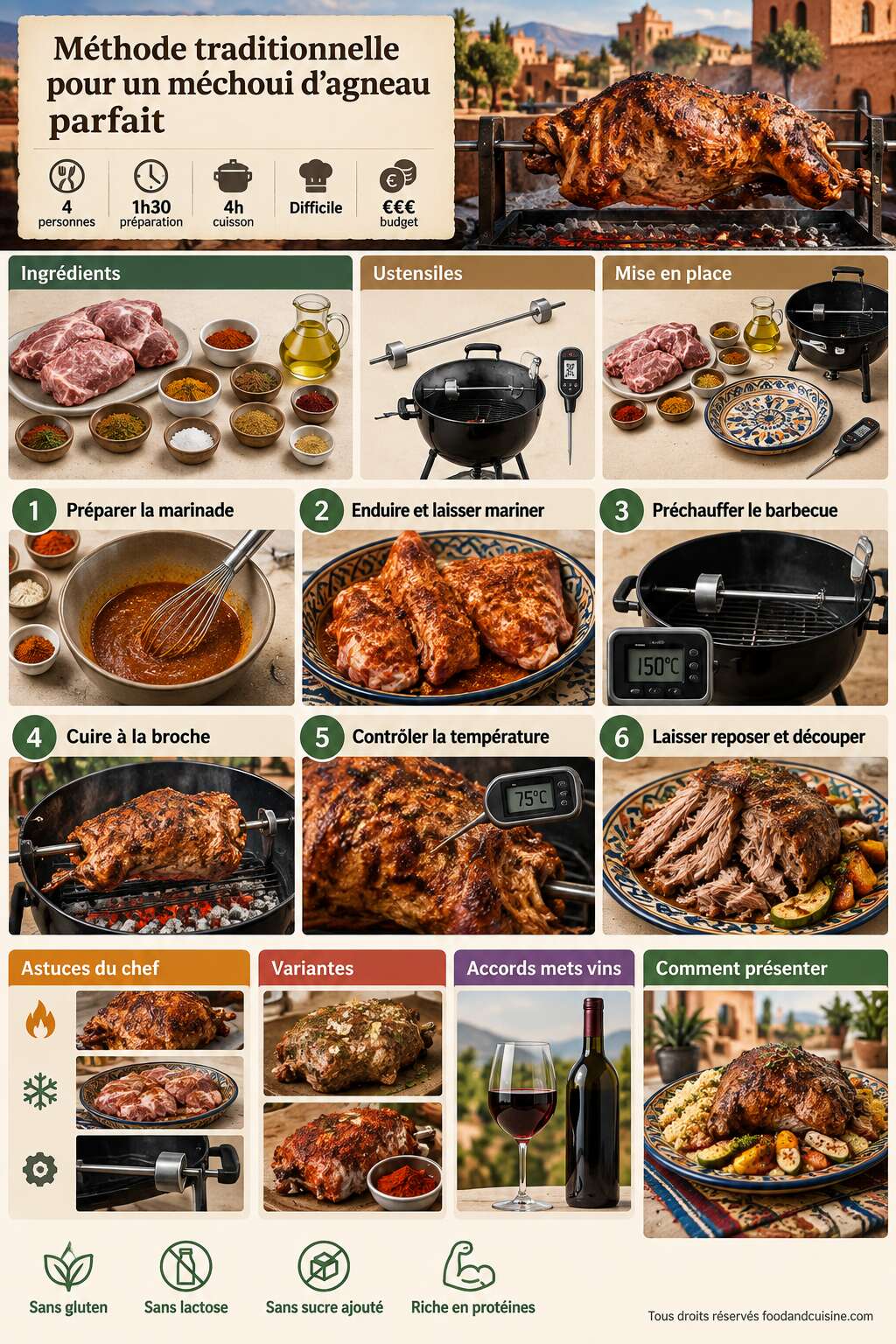Fiche recette M&eacute;thode traditionnelle pour un m&eacute;choui d'agneau parfait