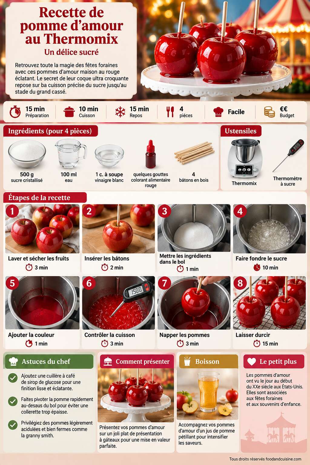 Fiche recette Recette de pomme d'amour au Thermomix : un délice sucré Fiche recette Recette de pomme d'amour au Thermomix : un délice sucré