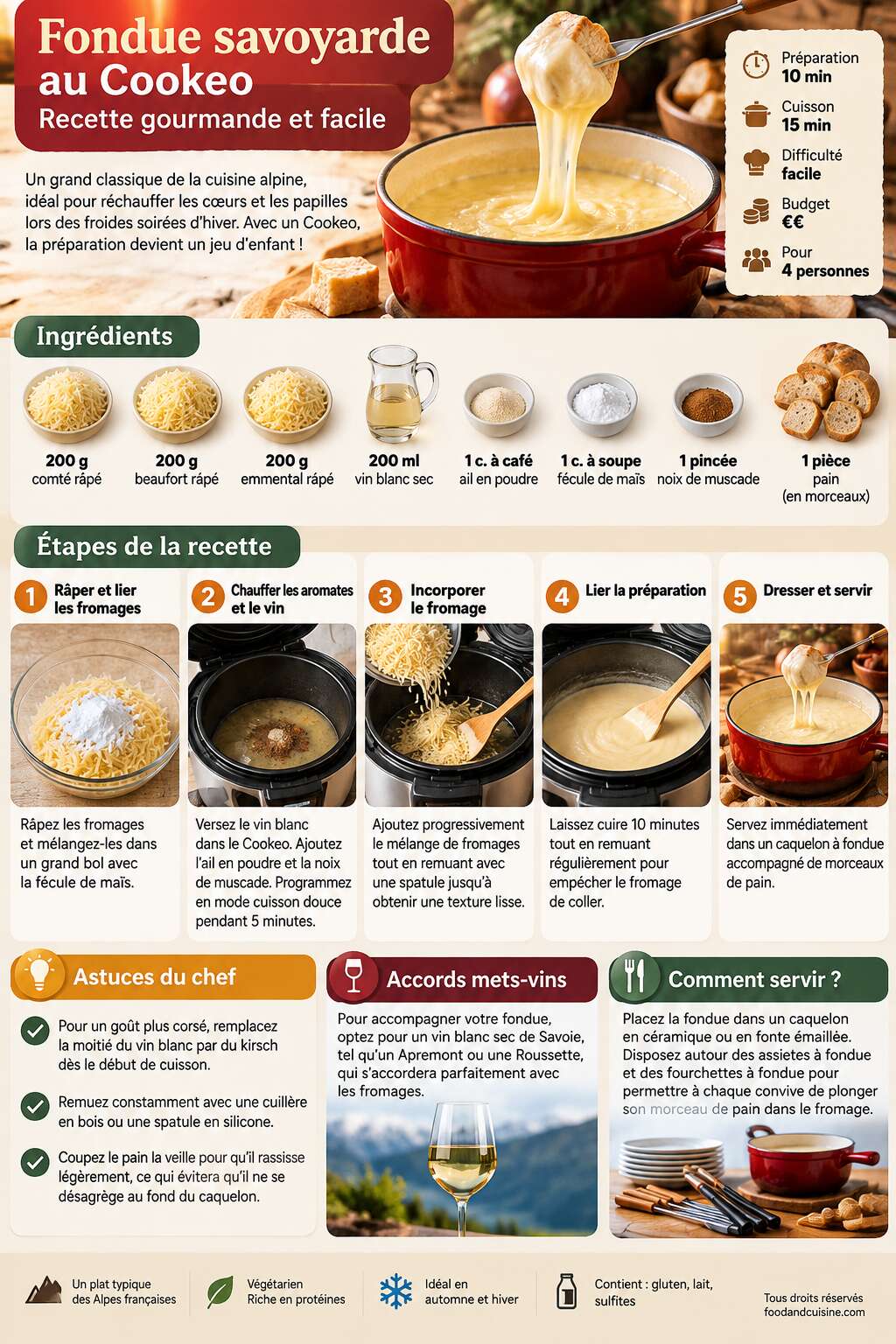 Fiche recette Fondue savoyarde au Cookeo : recette gourmande et facile