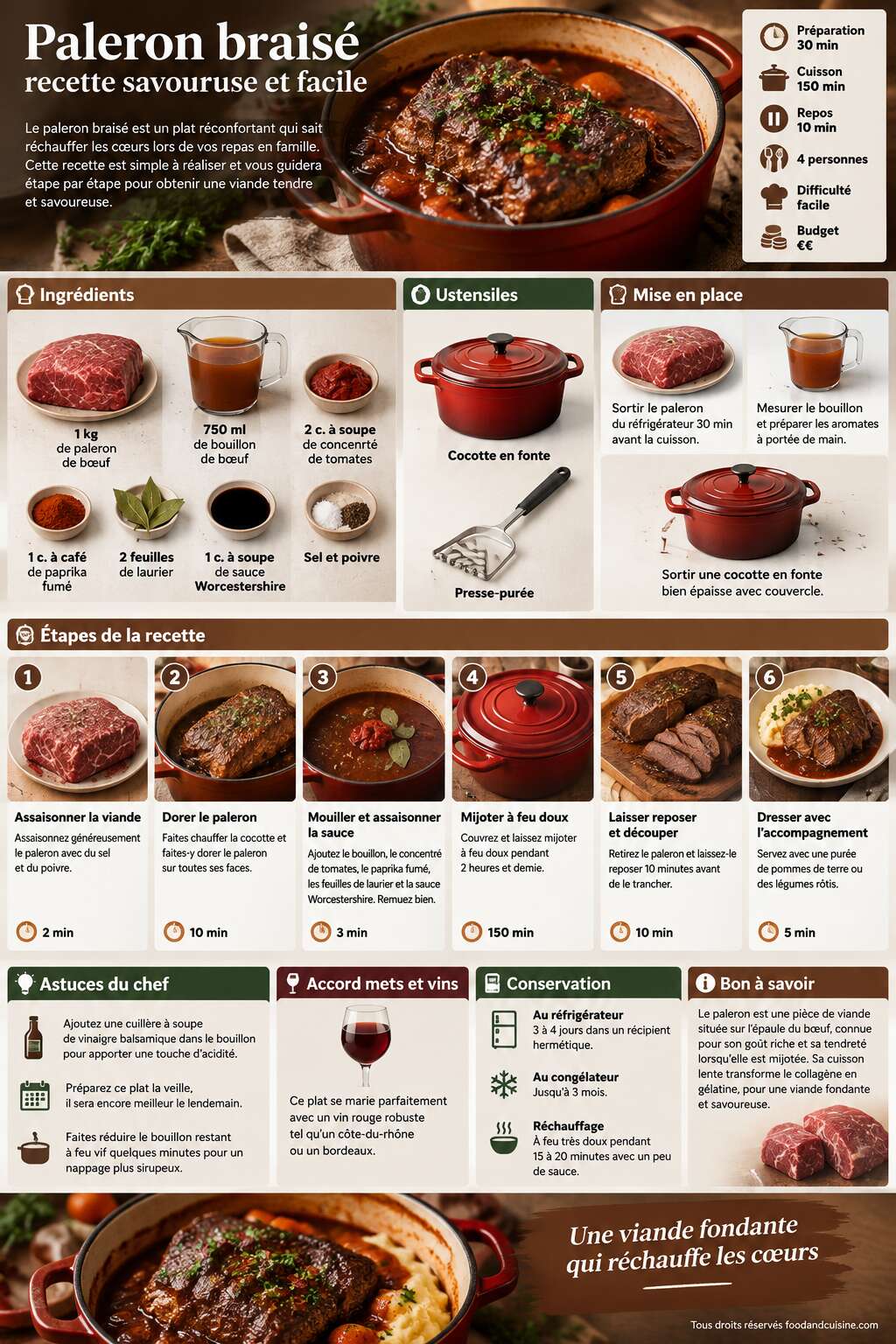 Fiche recette Paleron braisé : recette savoureuse et facile Fiche recette Paleron braisé : recette savoureuse et facile
