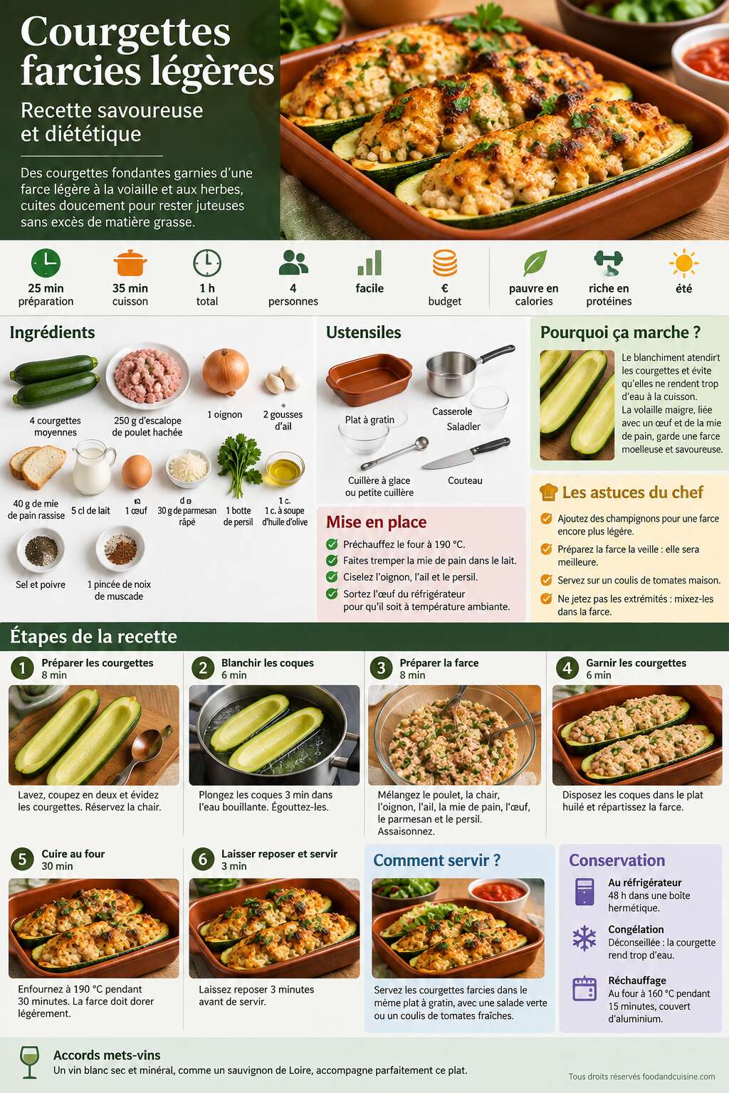Fiche recette Courgettes farcies l&eacute;g&egrave;res : recette savoureuse et di&eacute;t&eacute;tique